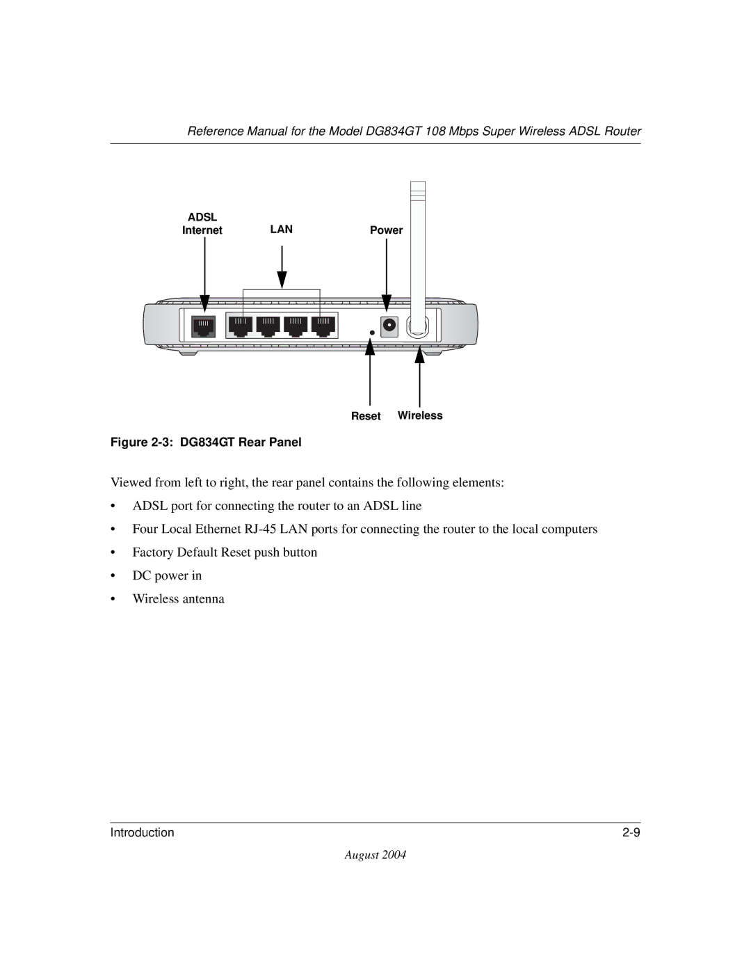 NETGEAR manual DG834GT Rear Panel 