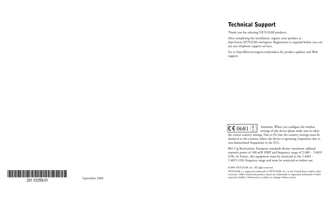 NETGEAR DG834GT/GTB manual 0681, Thank you for selecting Netgear products, Non-harmonized frequencies in the EU, September 