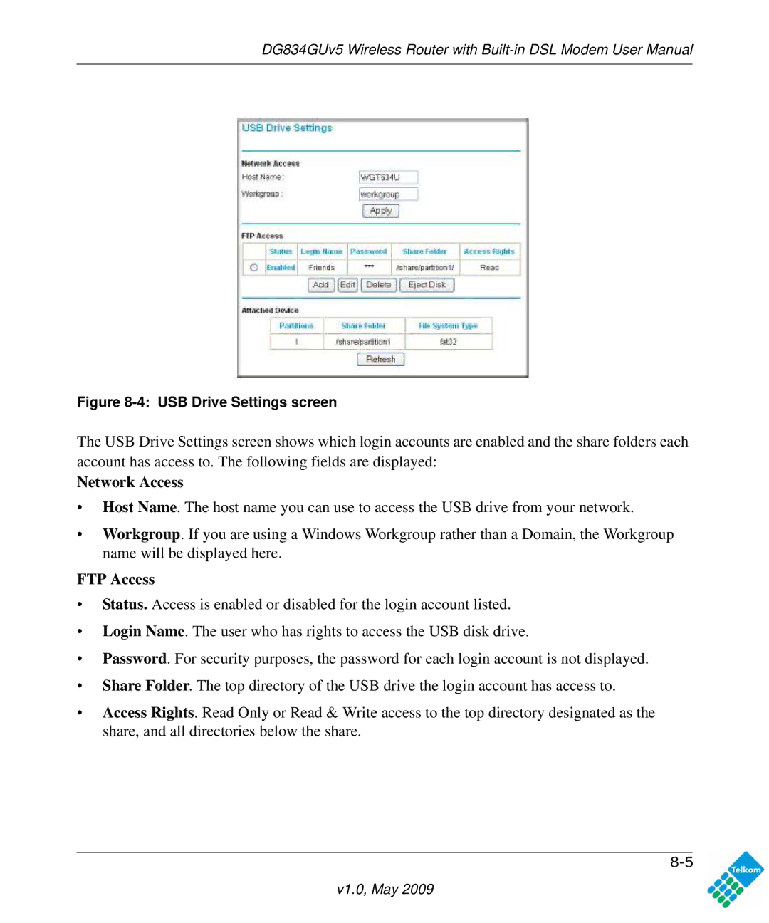 NETGEAR DG834GUV5 user manual Network Access, FTP Access 