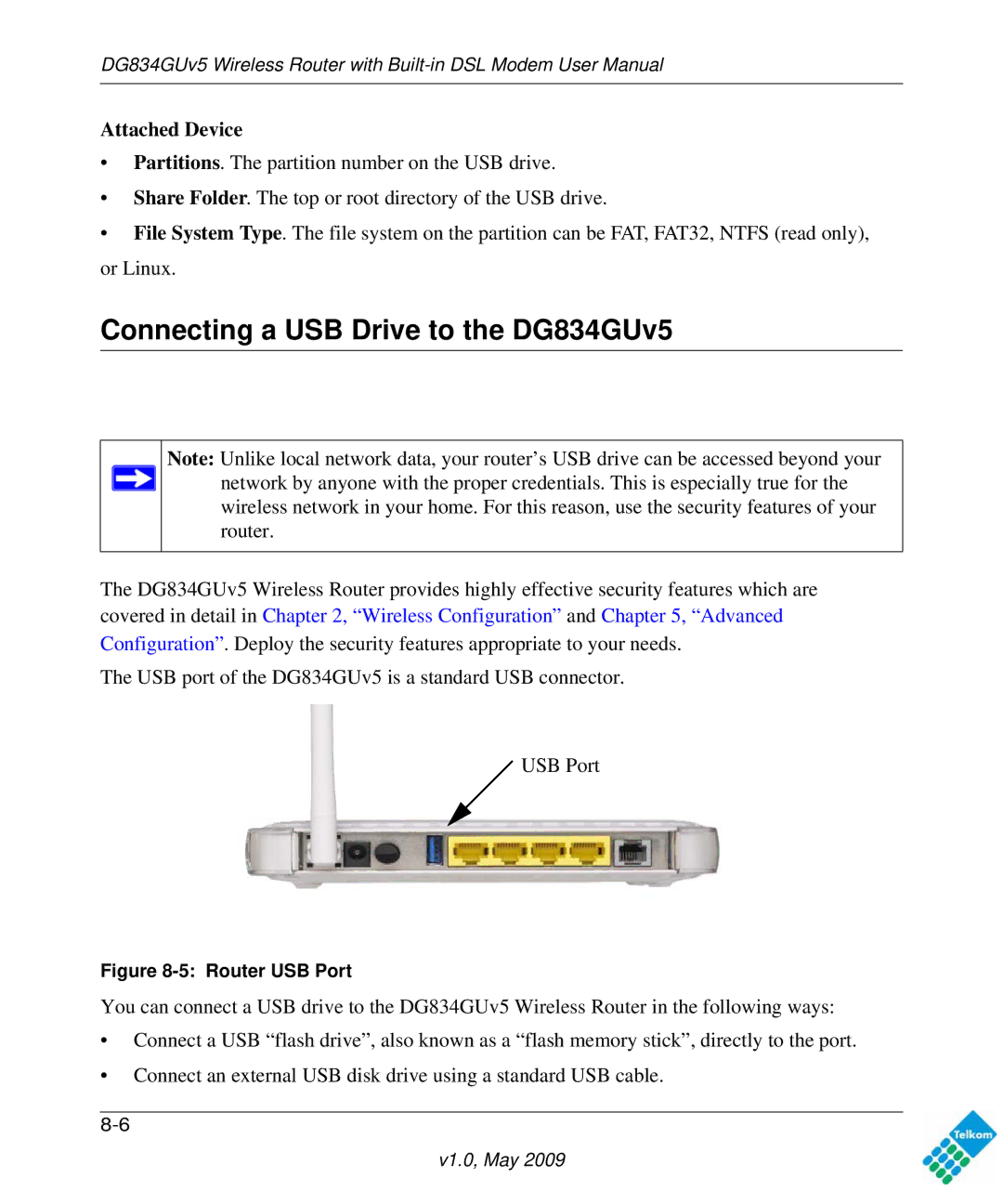 NETGEAR DG834GUV5 user manual Connecting a USB Drive to the DG834GUv5, Attached Device 