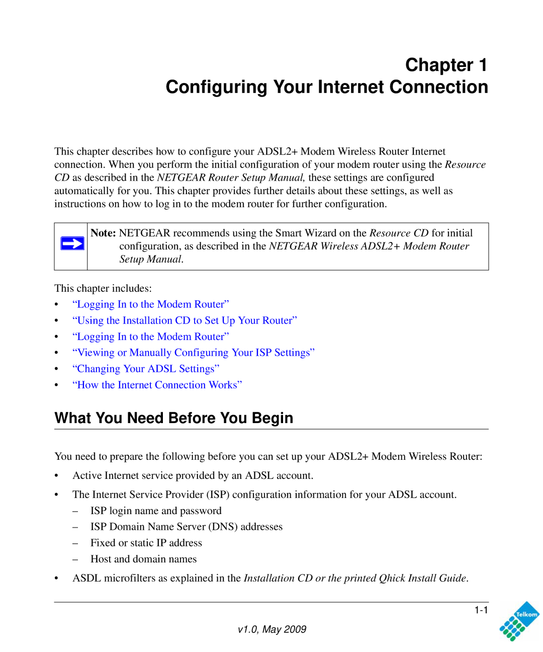 NETGEAR DG834GUV5 user manual Chapter Configuring Your Internet Connection, What You Need Before You Begin 