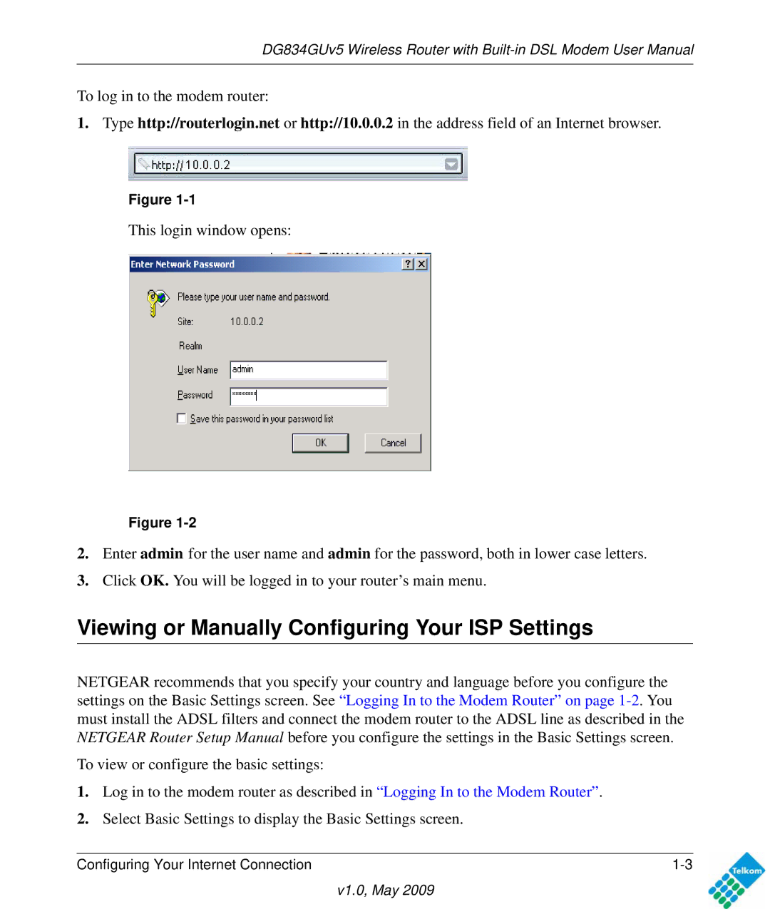 NETGEAR DG834GUV5 user manual Viewing or Manually Configuring Your ISP Settings 