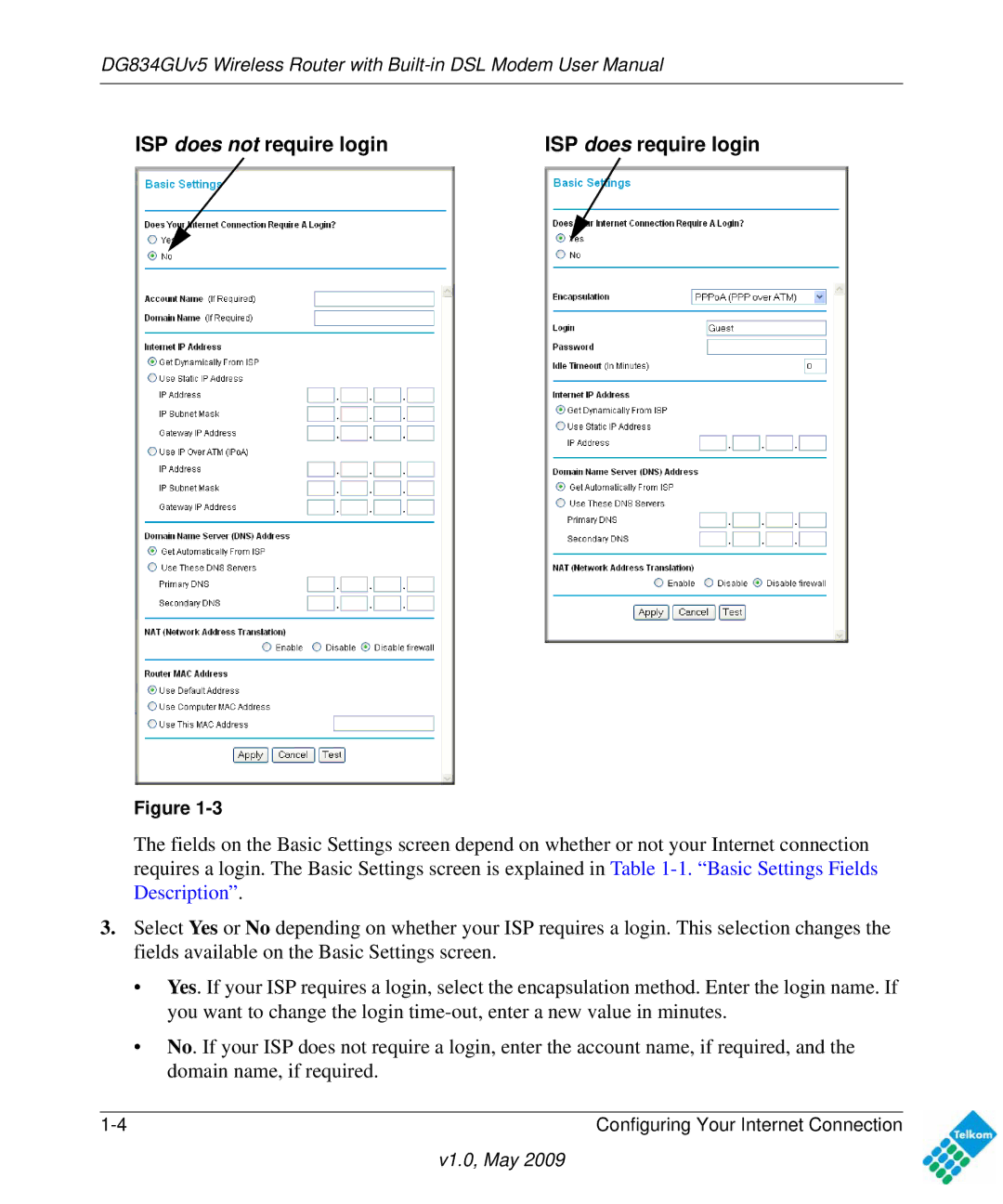 NETGEAR DG834GUV5 user manual ISP does not require login 