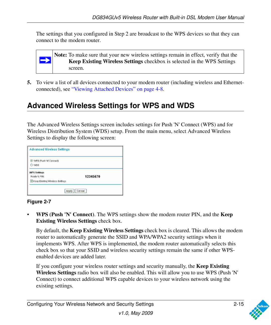 NETGEAR DG834GUV5 user manual Advanced Wireless Settings for WPS and WDS 