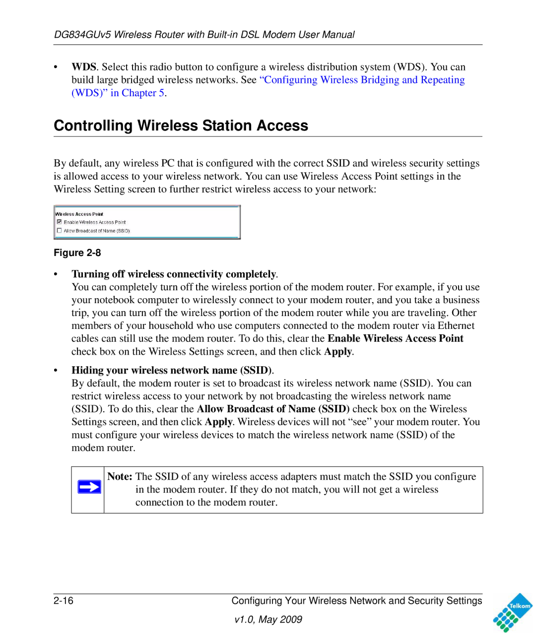 NETGEAR DG834GUV5 user manual Controlling Wireless Station Access, Turning off wireless connectivity completely 