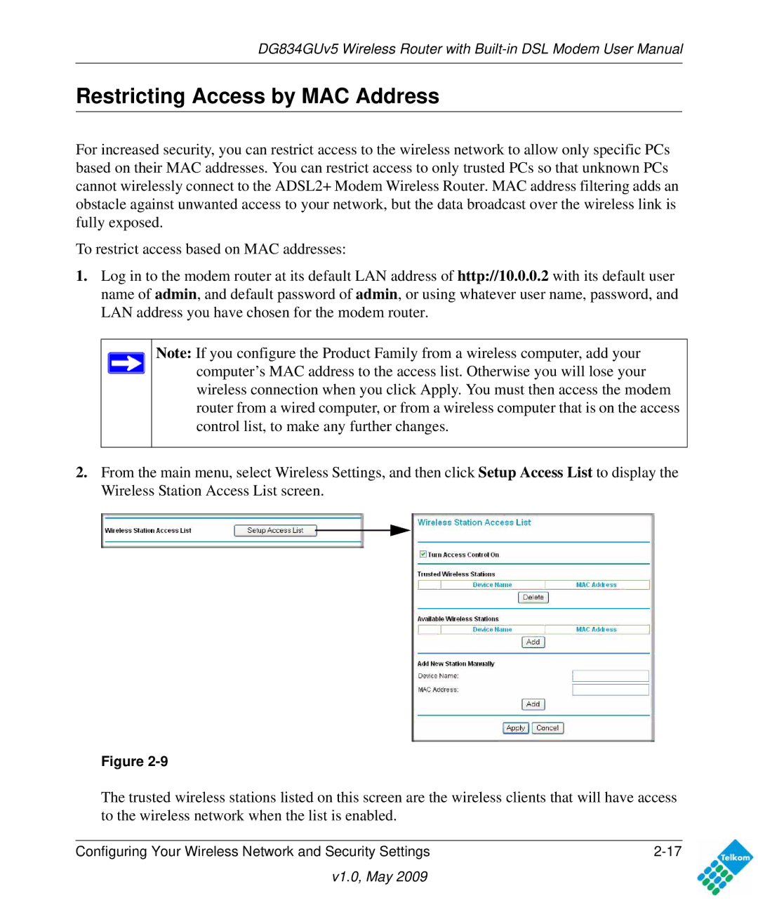 NETGEAR DG834GUV5 user manual Restricting Access by MAC Address 