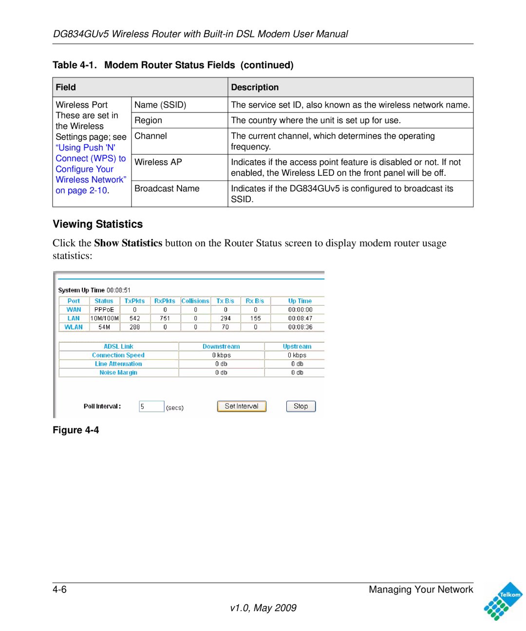 NETGEAR DG834GUV5 user manual Viewing Statistics 