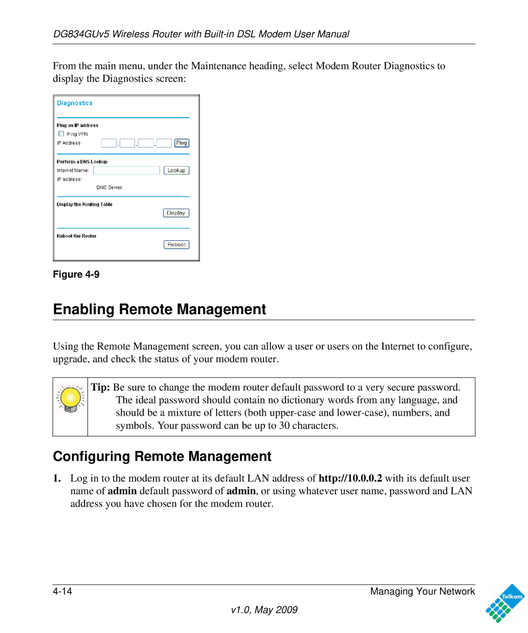 NETGEAR DG834GUV5 user manual Enabling Remote Management, Configuring Remote Management 