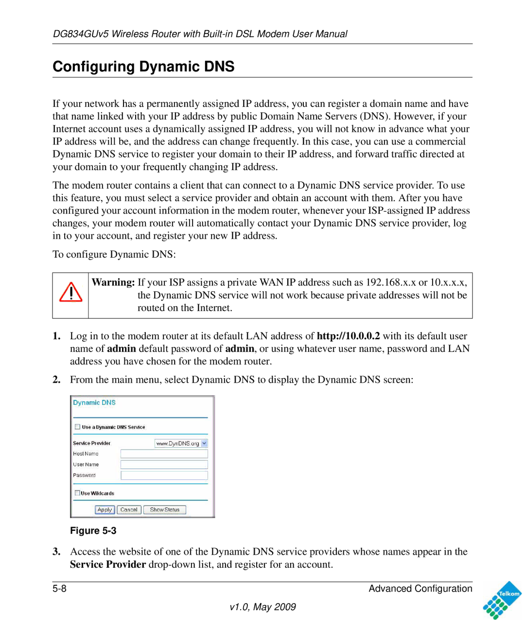 NETGEAR DG834GUV5 user manual Configuring Dynamic DNS 