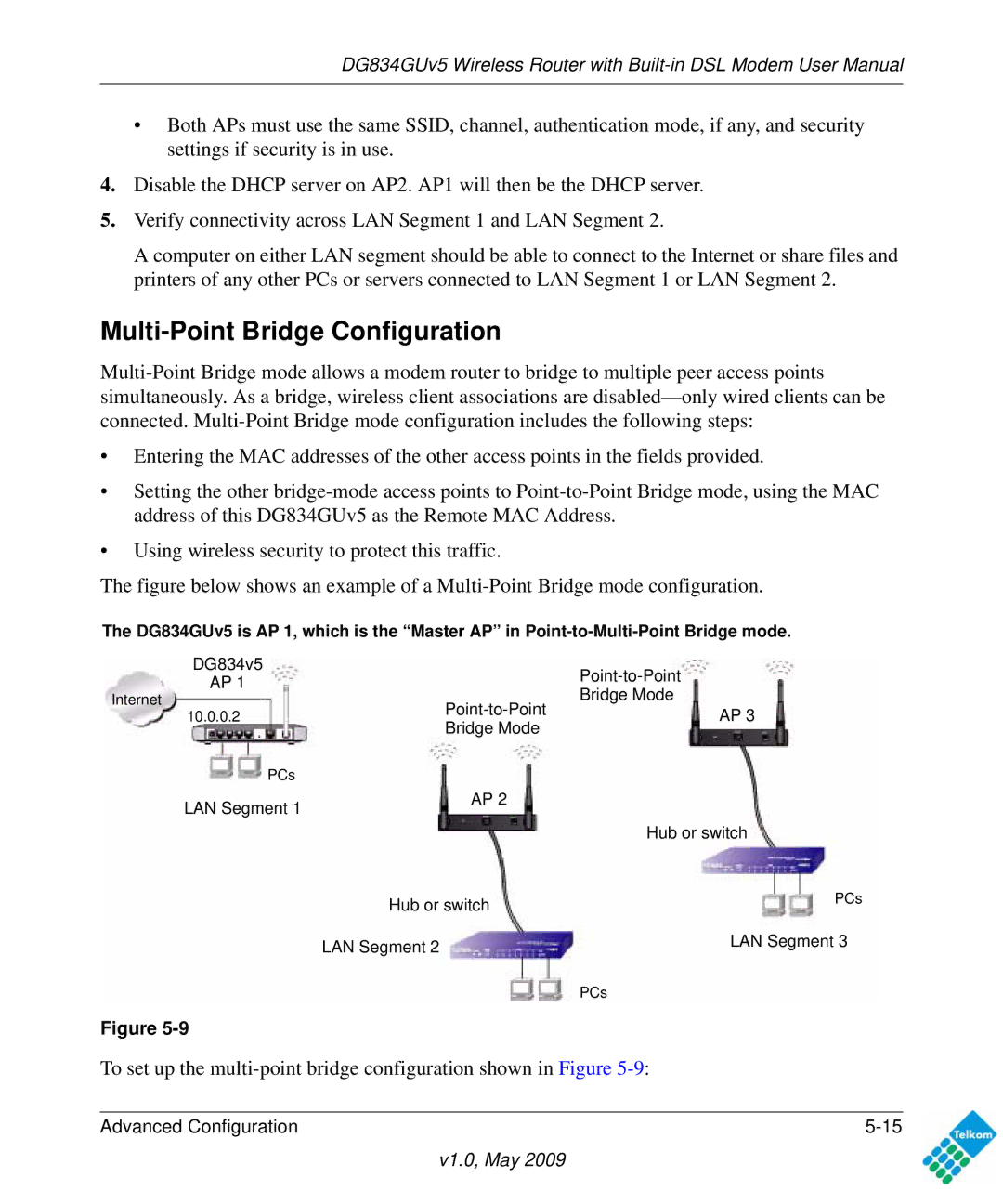 NETGEAR DG834GUV5 user manual Multi-Point Bridge Configuration 