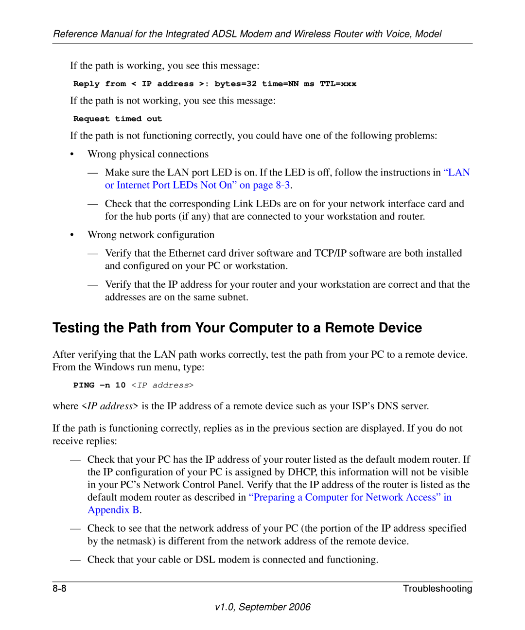 NETGEAR DG834GV v2 manual Testing the Path from Your Computer to a Remote Device 