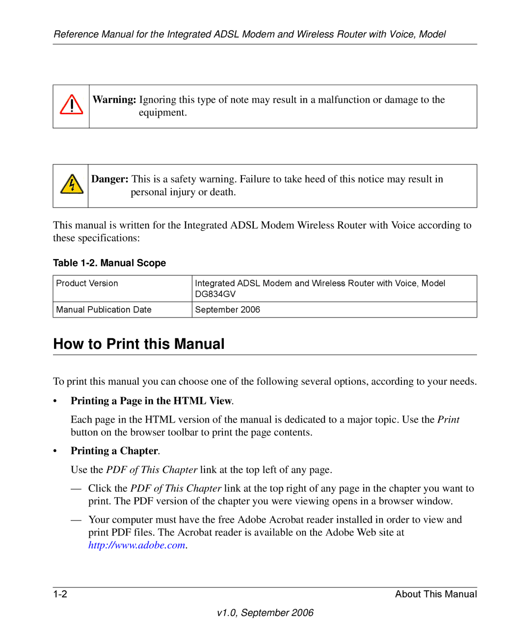 NETGEAR DG834GV v2 manual How to Print this Manual, Manual Scope 