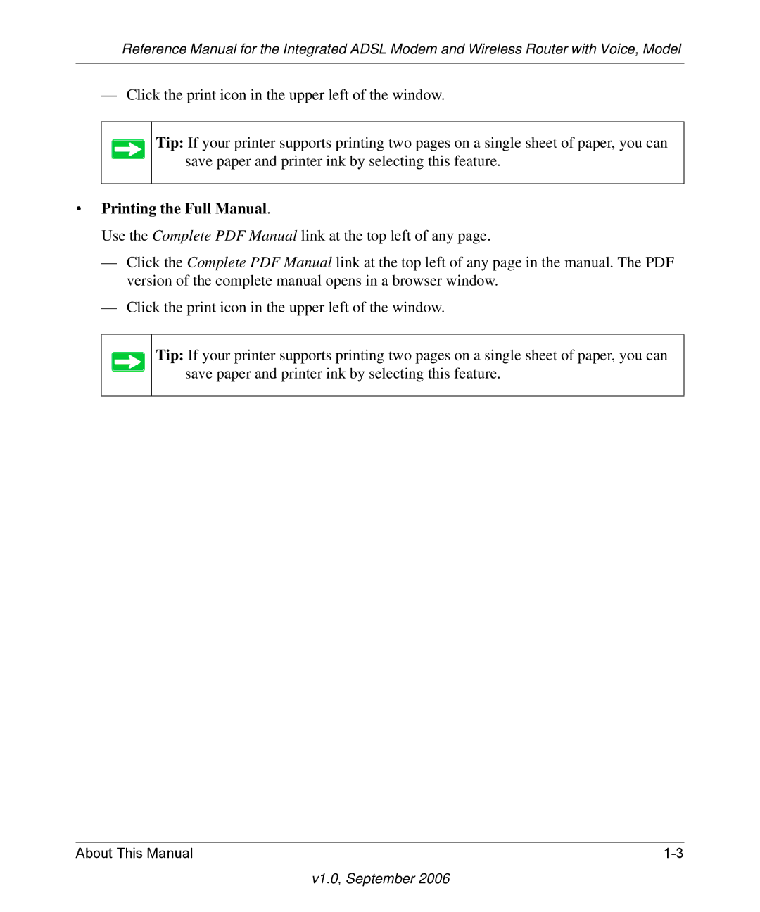 NETGEAR DG834GV v2 manual Printing the Full Manual 