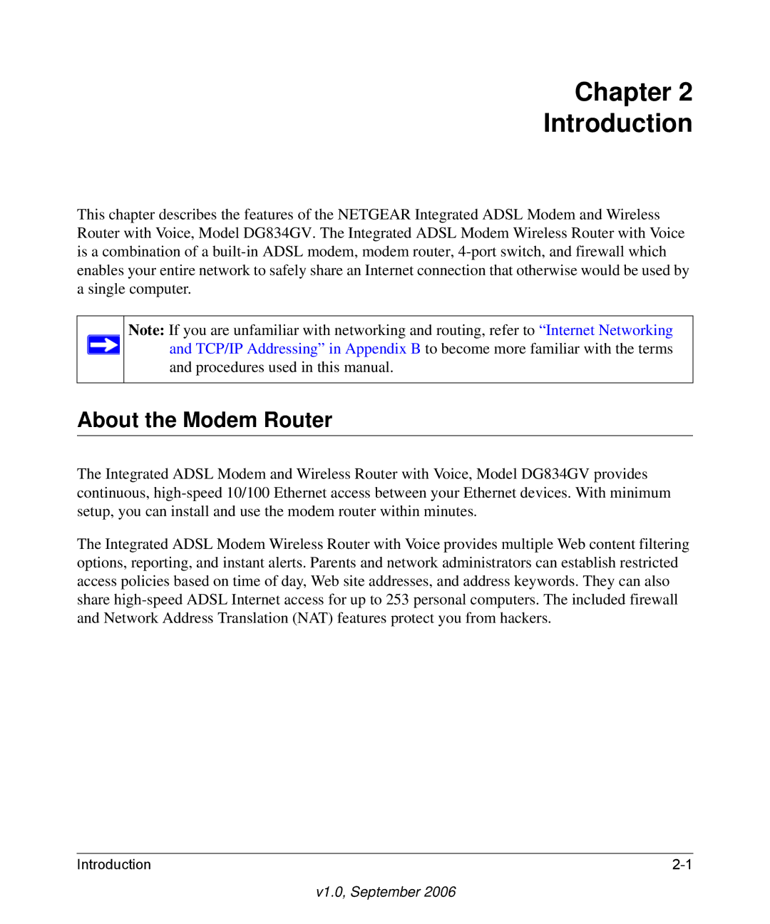 NETGEAR DG834GV v2 manual Chapter Introduction, About the Modem Router 