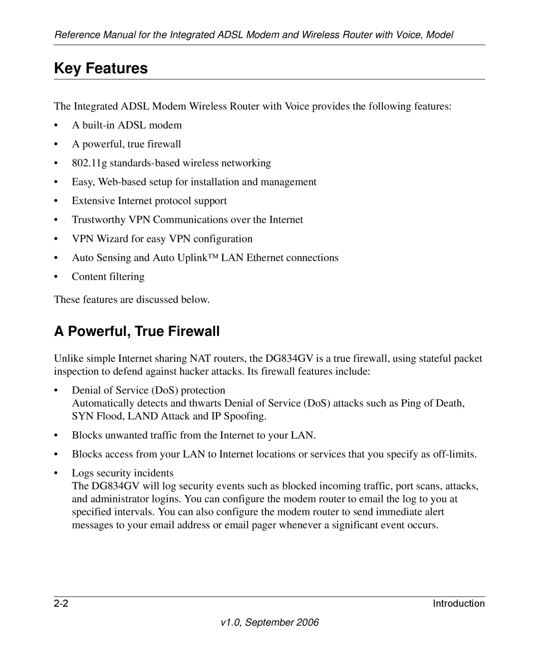 NETGEAR DG834GV v2 manual Key Features, Powerful, True Firewall 