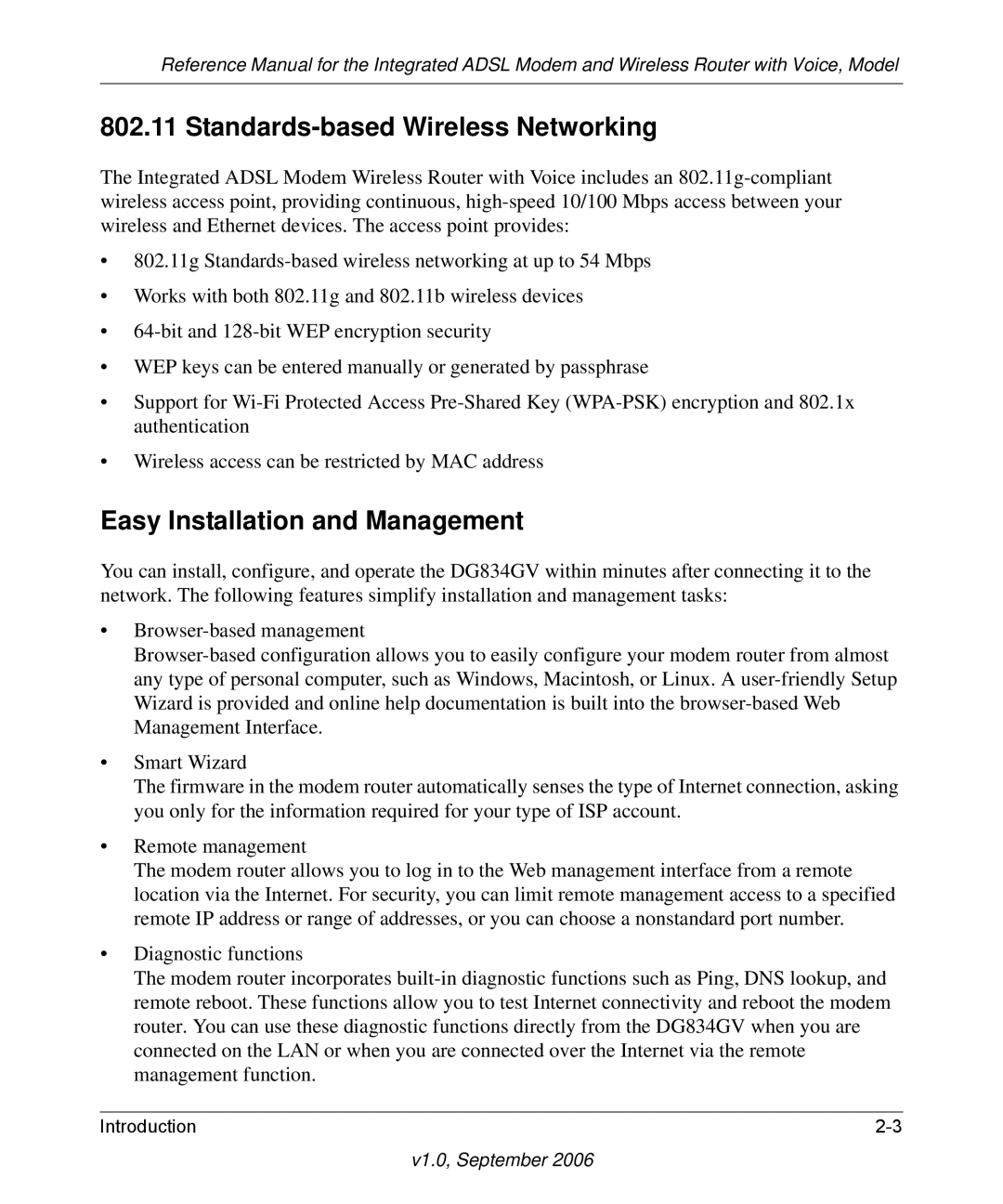 NETGEAR DG834GV v2 manual Standards-based Wireless Networking, Easy Installation and Management 