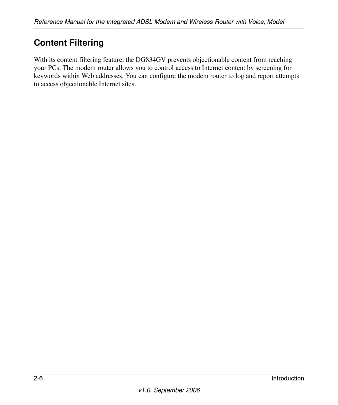 NETGEAR DG834GV v2 manual Content Filtering 