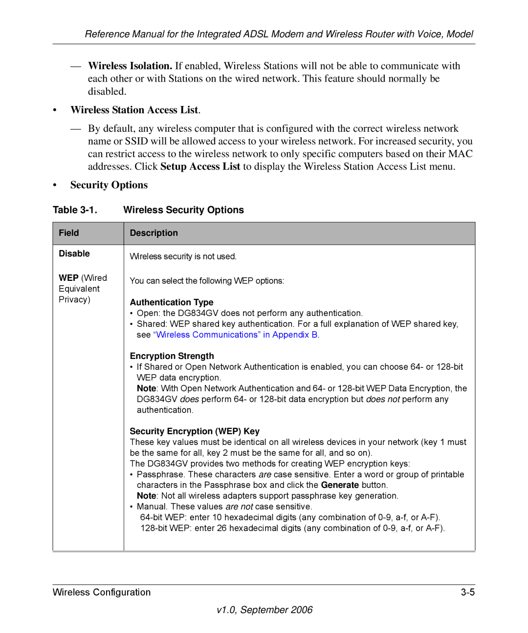 NETGEAR DG834GV v2 manual Wireless Station Access List, Wireless Security Options 