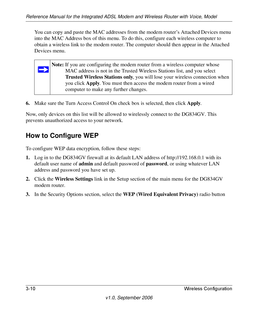 NETGEAR DG834GV v2 manual How to Configure WEP 