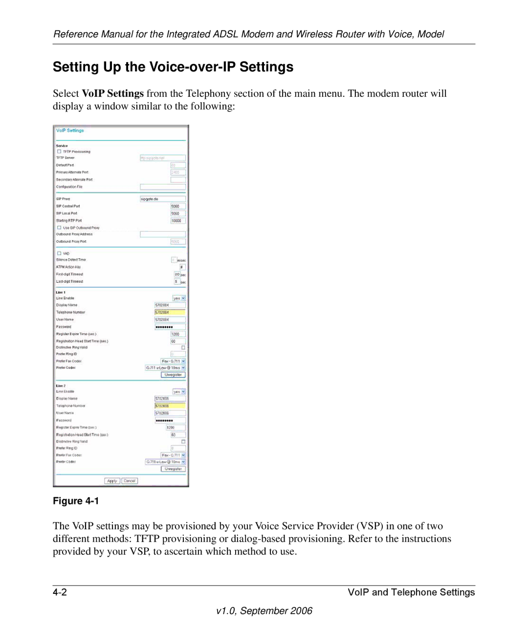 NETGEAR DG834GV v2 manual Setting Up the Voice-over-IP Settings 