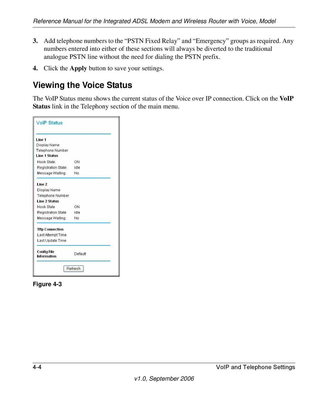 NETGEAR DG834GV v2 manual Viewing the Voice Status 