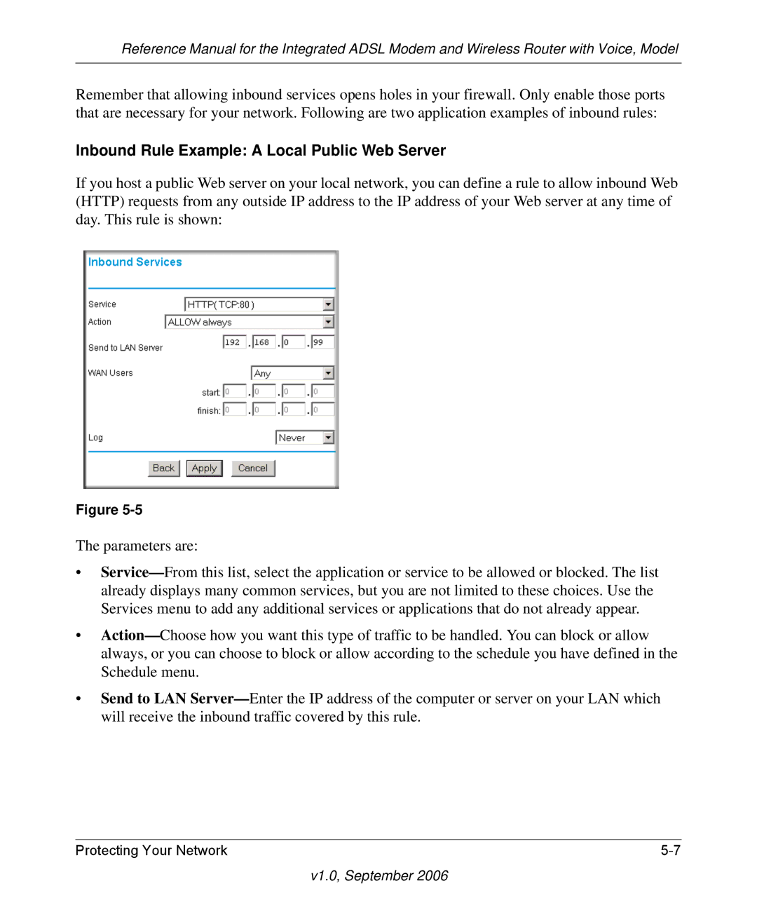 NETGEAR DG834GV v2 manual Inbound Rule Example a Local Public Web Server 