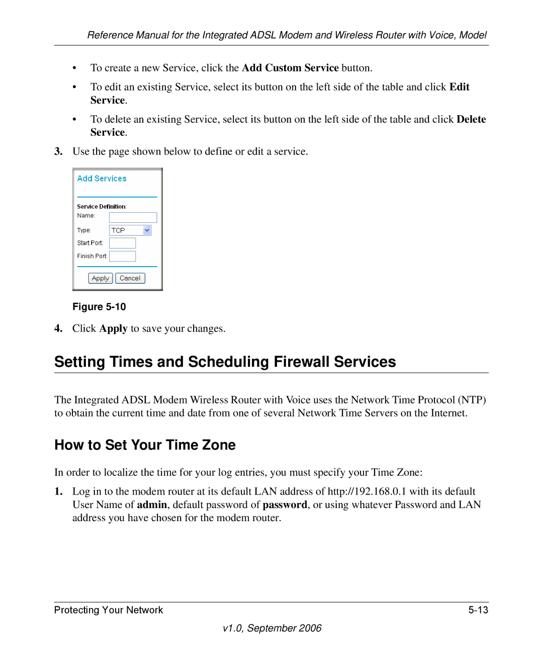 NETGEAR DG834GV v2 manual Setting Times and Scheduling Firewall Services, How to Set Your Time Zone 