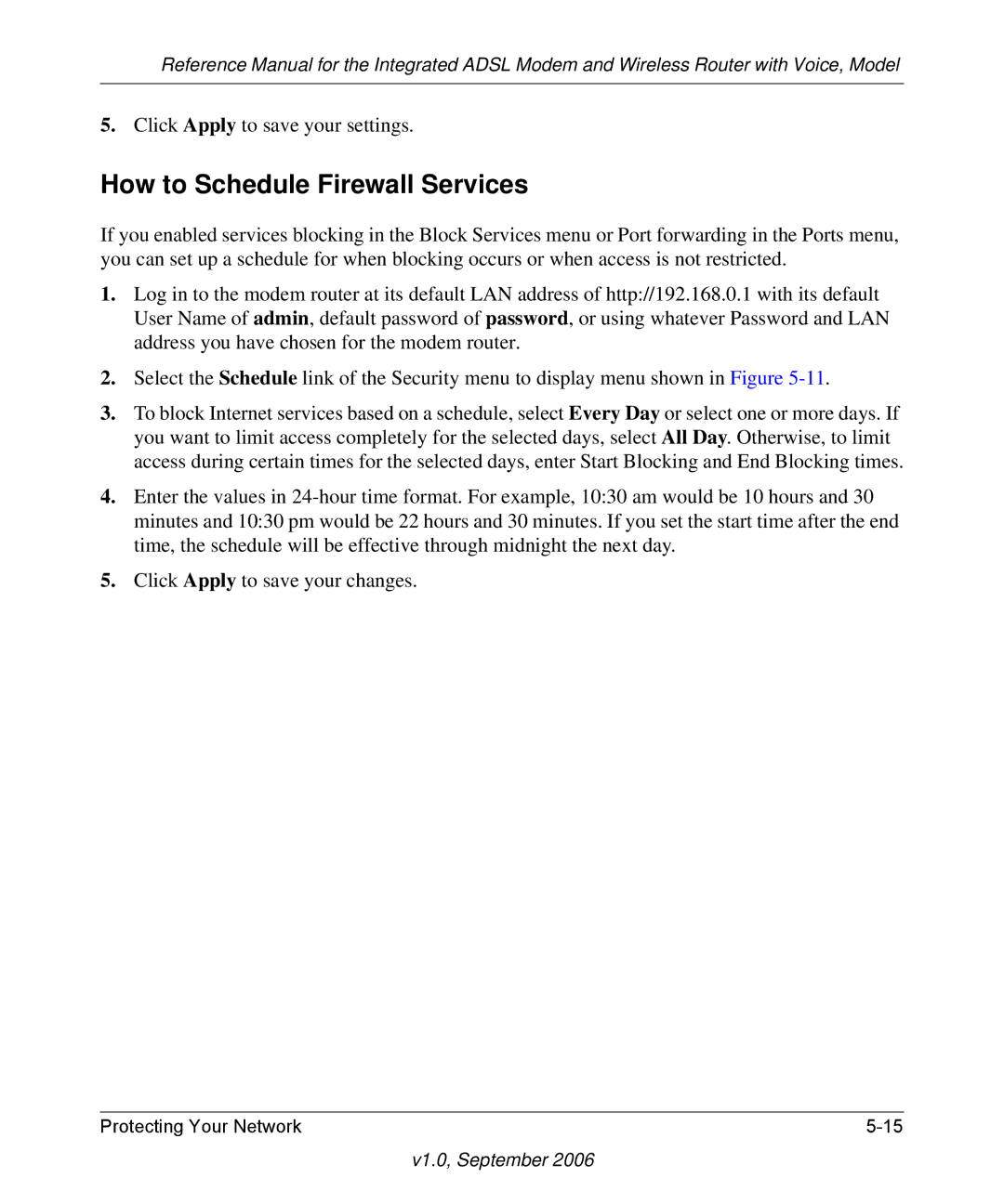 NETGEAR DG834GV v2 manual How to Schedule Firewall Services 