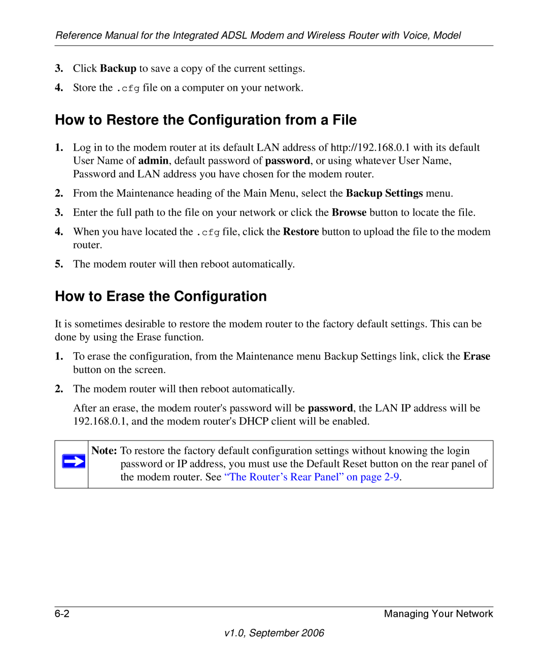 NETGEAR DG834GV v2 manual How to Restore the Configuration from a File, How to Erase the Configuration 