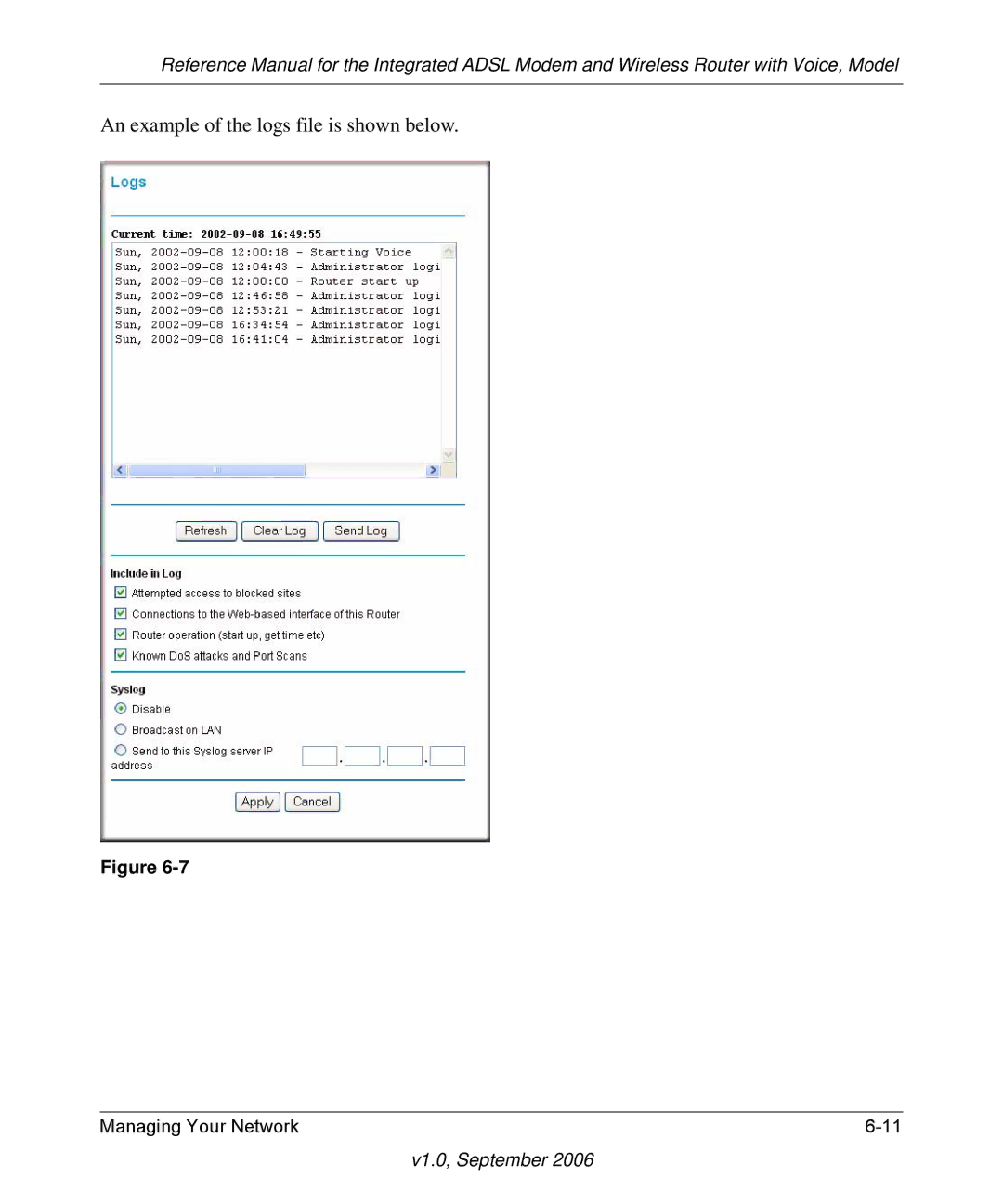 NETGEAR DG834GV v2 manual An example of the logs file is shown below 