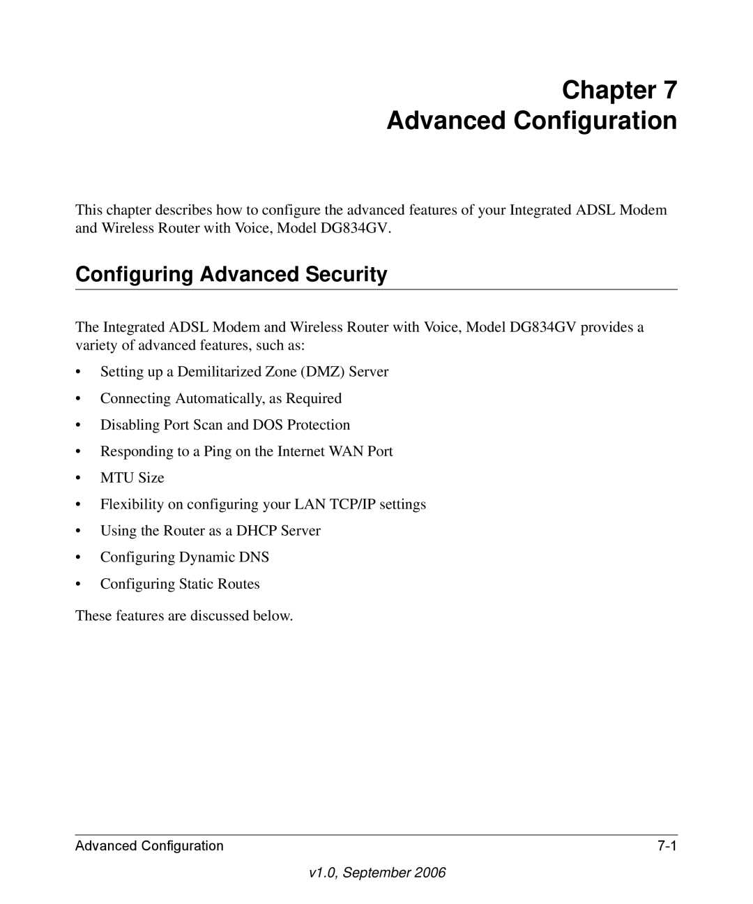 NETGEAR DG834GV v2 manual Chapter Advanced Configuration, Configuring Advanced Security 