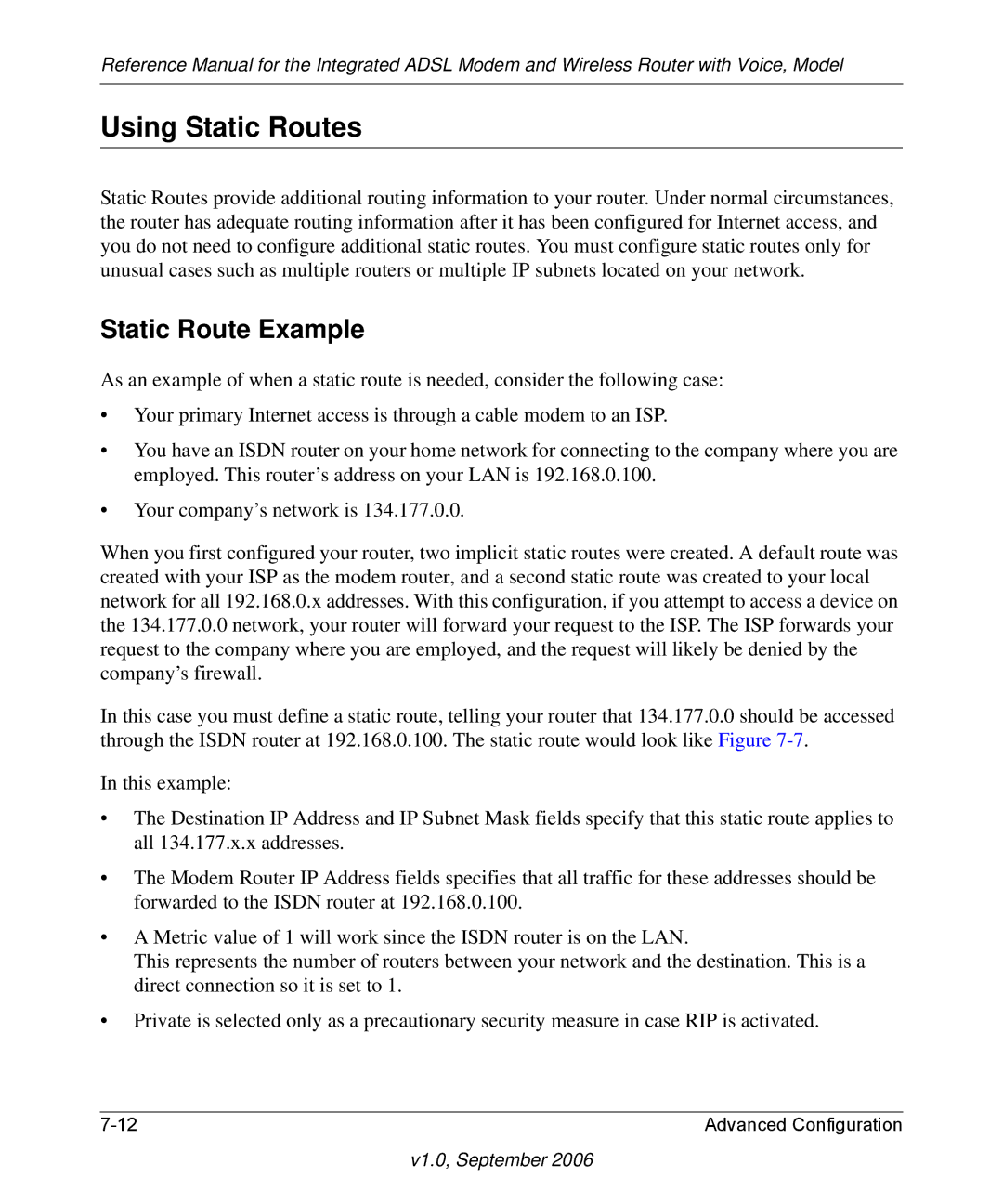 NETGEAR DG834GV v2 manual Using Static Routes, Static Route Example 