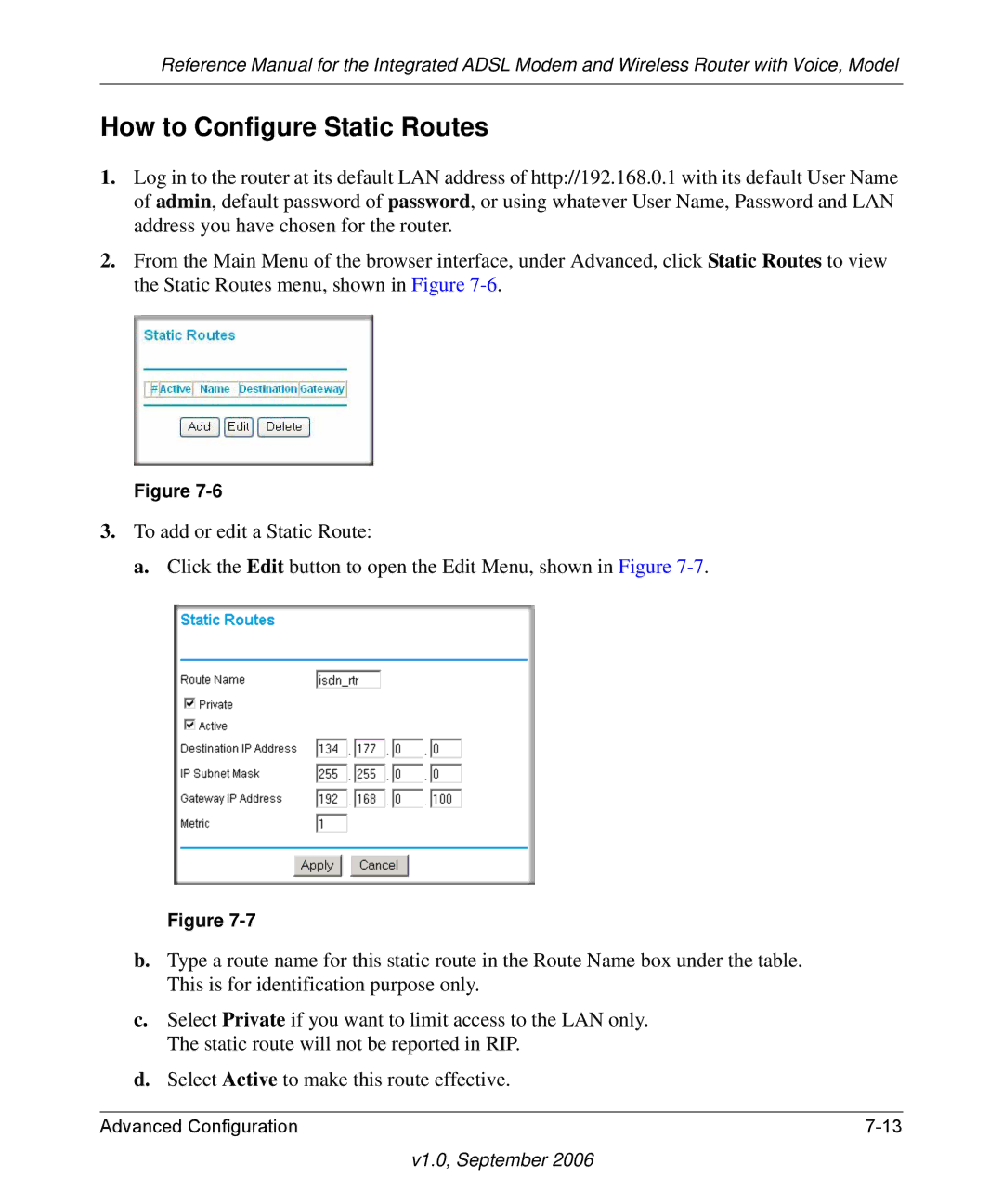 NETGEAR DG834GV v2 manual How to Configure Static Routes 