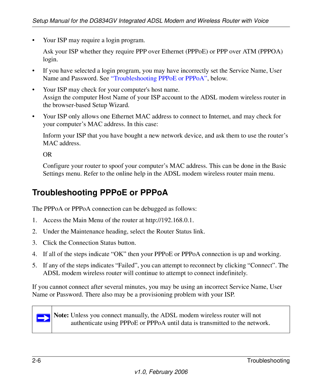 NETGEAR DG834GV manual Troubleshooting PPPoE or PPPoA 