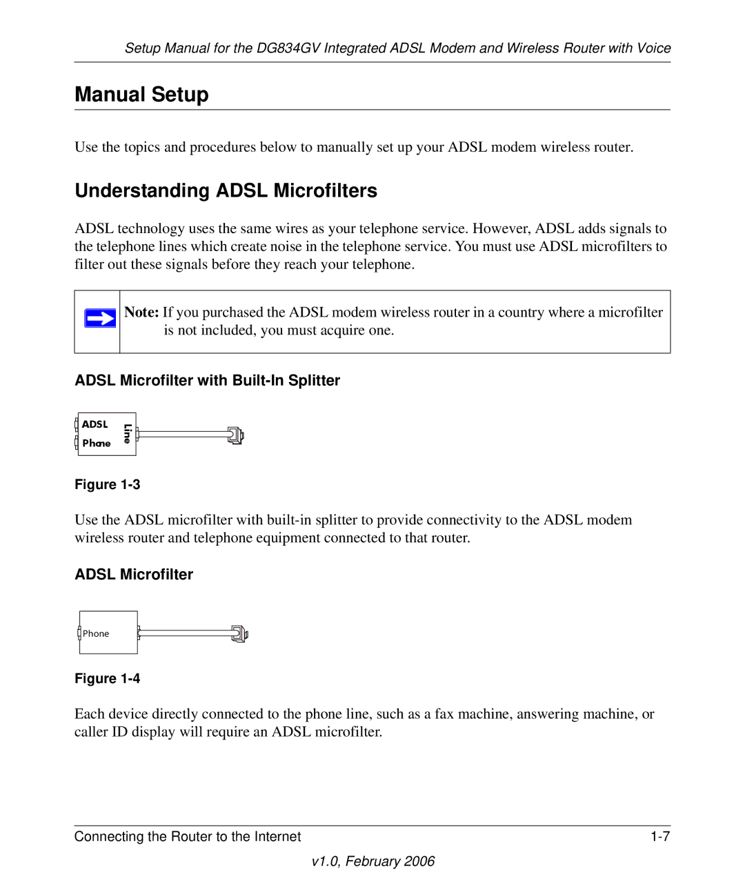 NETGEAR DG834GV manual Manual Setup, Understanding Adsl Microfilters 