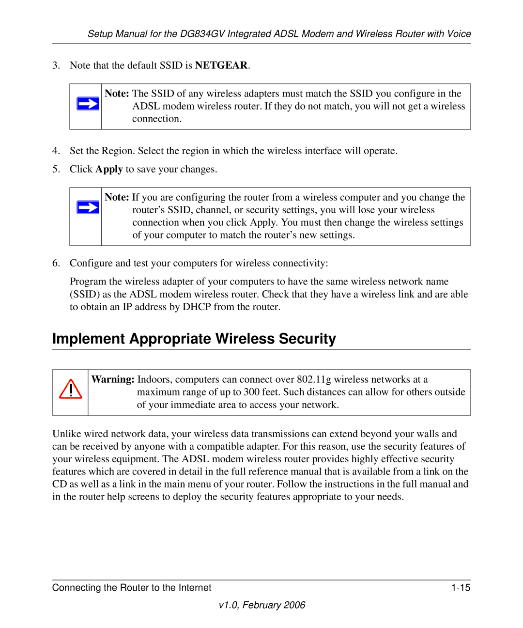 NETGEAR DG834GV manual Implement Appropriate Wireless Security 