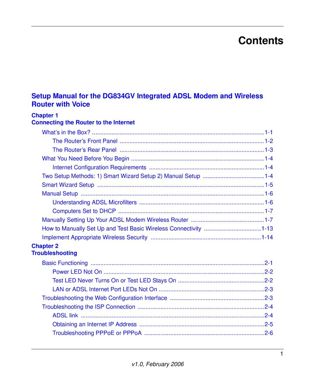 NETGEAR DG834GV manual Contents 