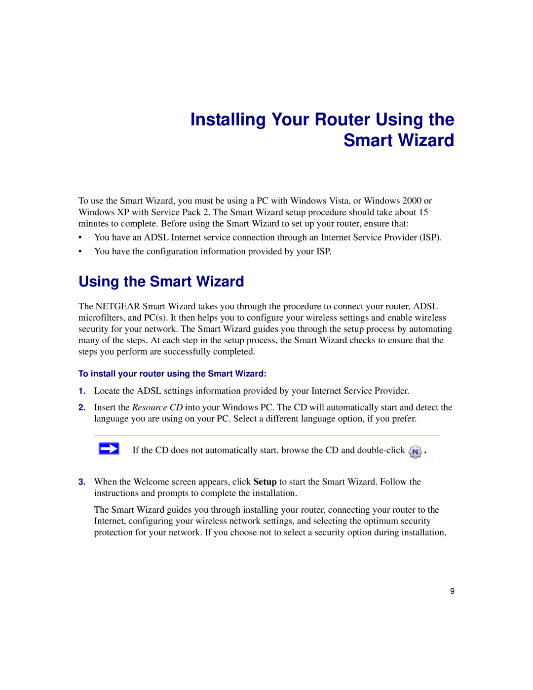 NETGEAR DG834Gv5 manual Installing Your Router Using Smart Wizard, Using the Smart Wizard 