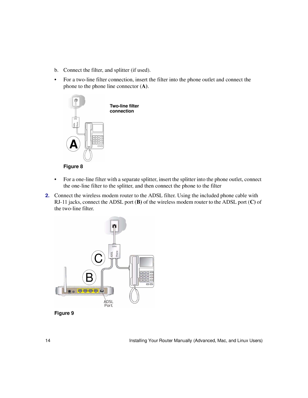 NETGEAR DG834Gv5 manual Two-line filter connection 