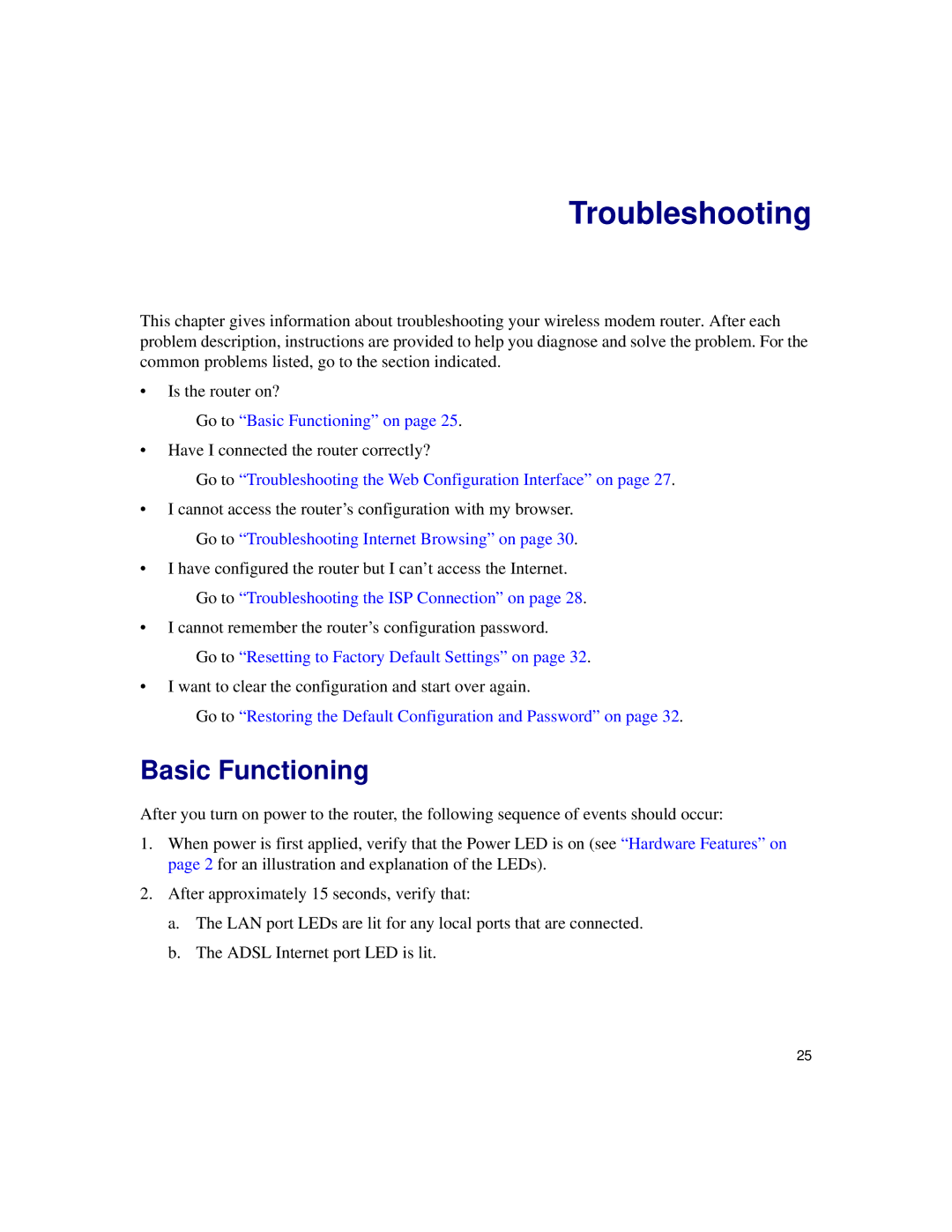 NETGEAR DG834Gv5 manual Troubleshooting, Basic Functioning 