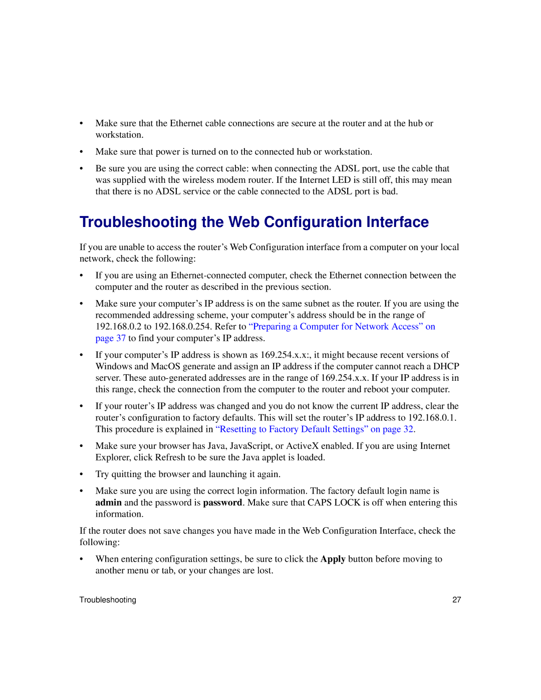 NETGEAR DG834Gv5 manual Troubleshooting the Web Configuration Interface 