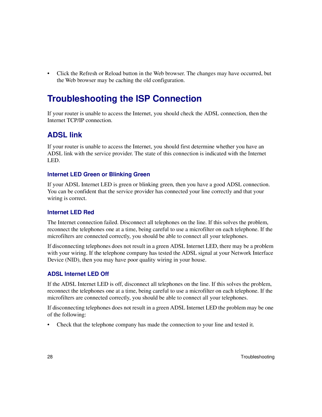 NETGEAR DG834Gv5 manual Troubleshooting the ISP Connection, Adsl link 