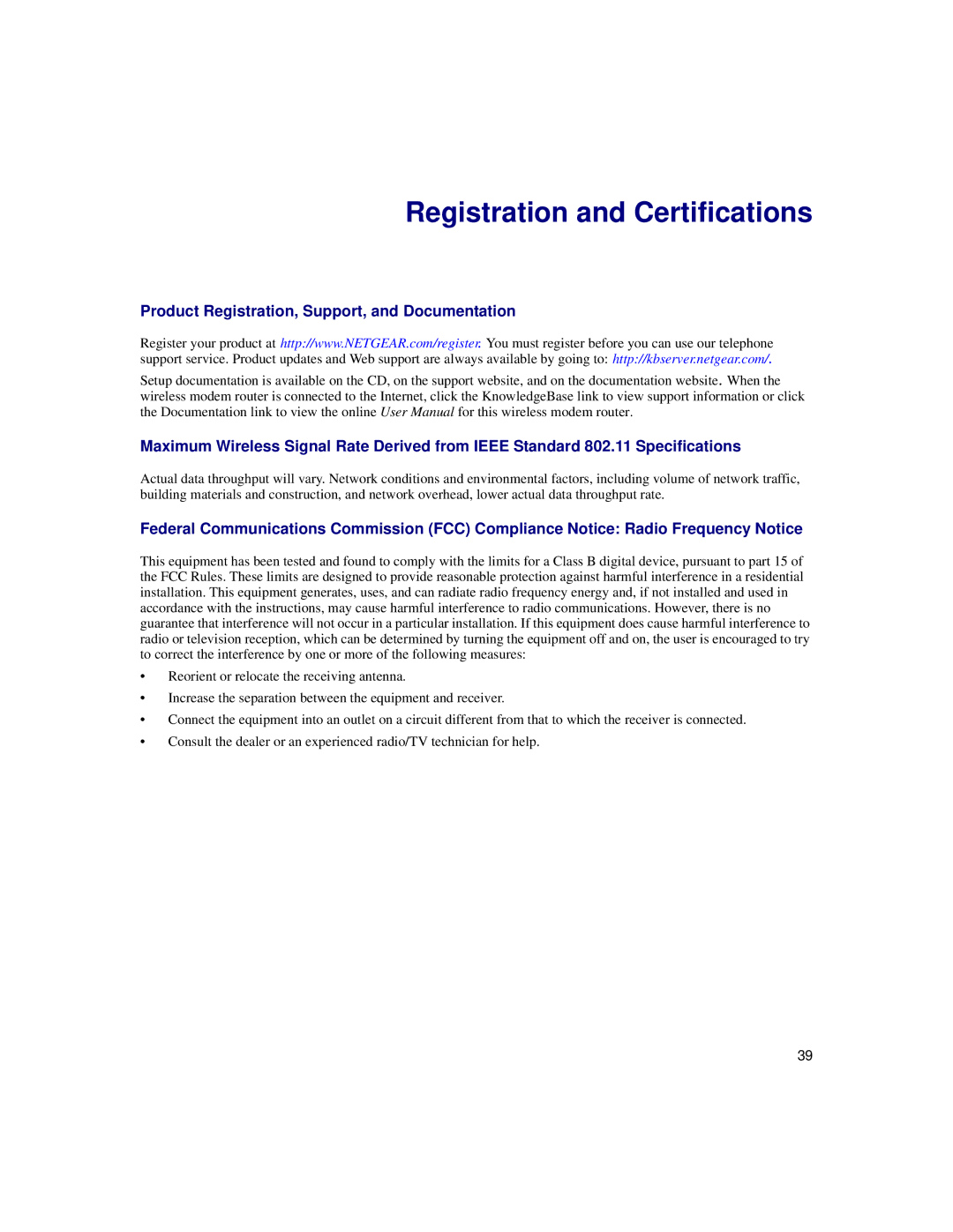 NETGEAR DG834Gv5 manual Registration and Certifications 