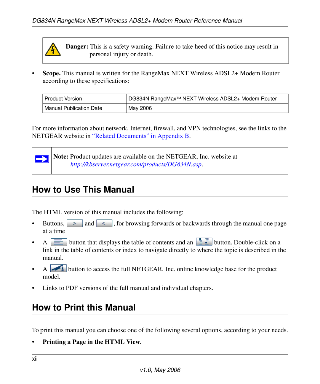 NETGEAR DG834N manual How to Use This Manual, How to Print this Manual, Printing a Page in the Html View 