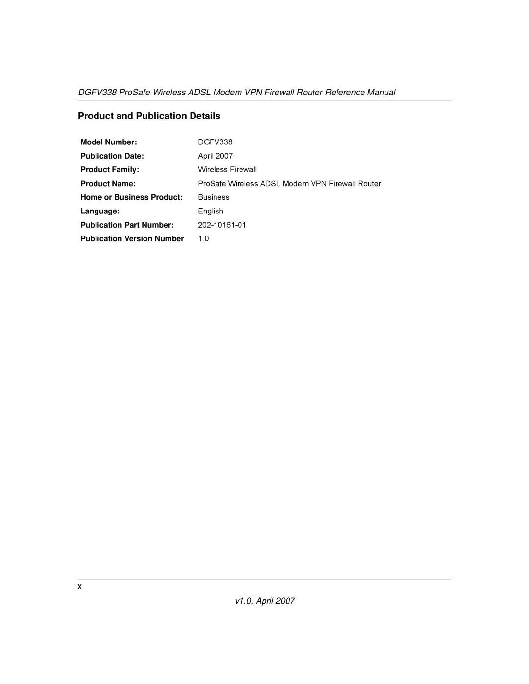 NETGEAR DGFV338 manual Product and Publication Details 