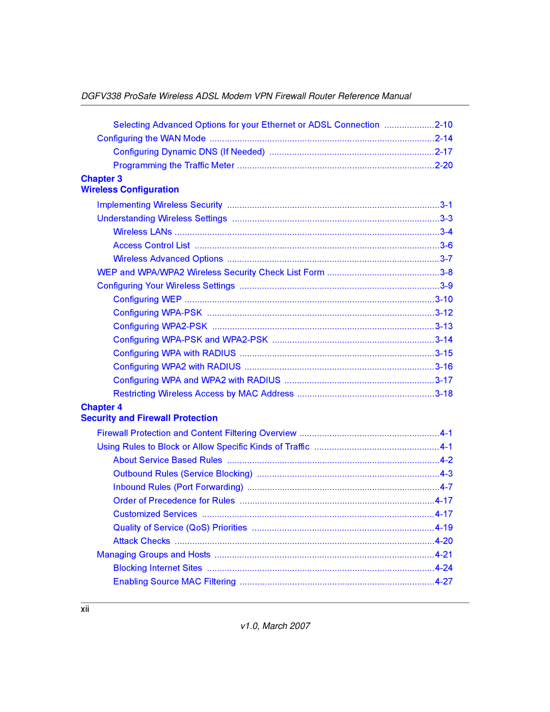 NETGEAR DGFV338 manual Chapter Wireless Configuration 