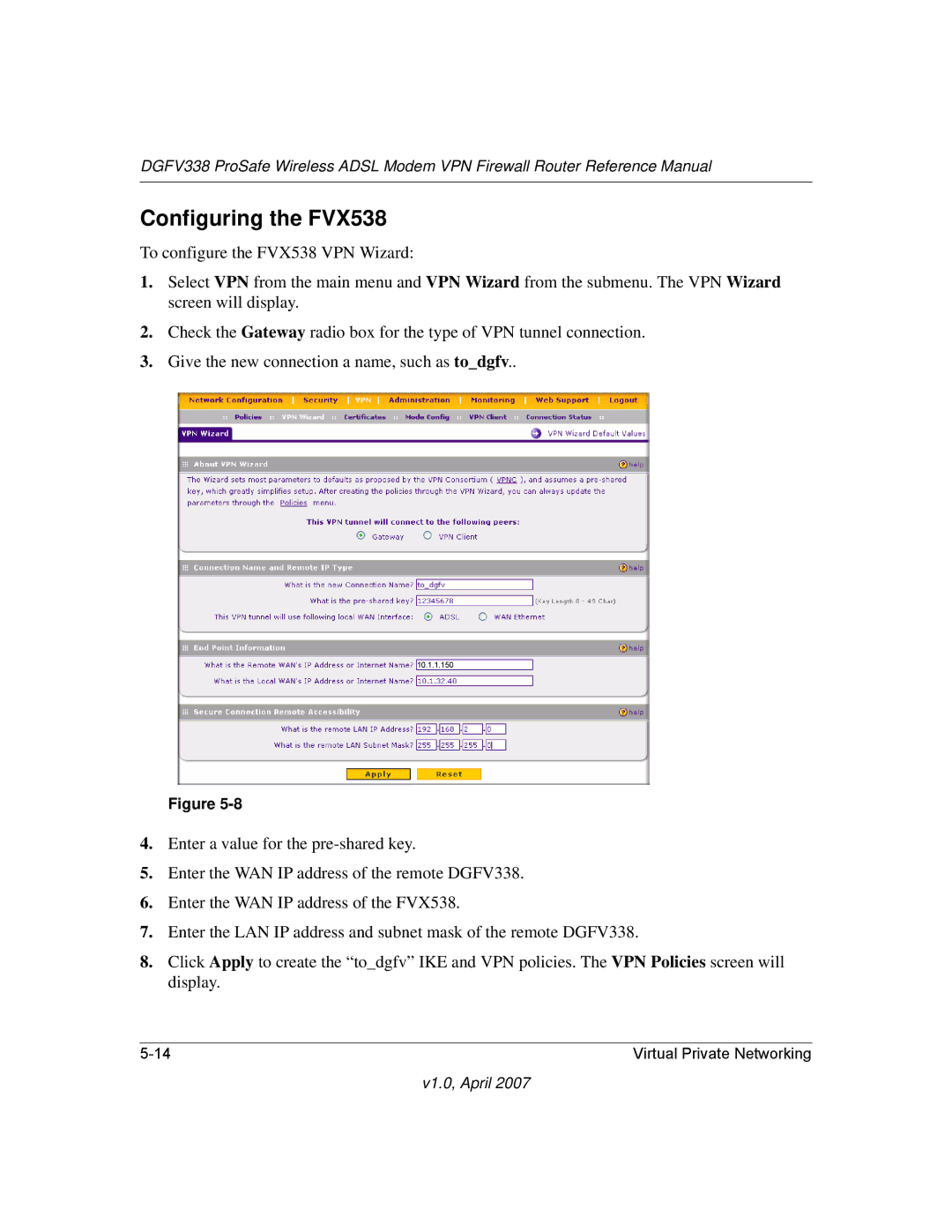 NETGEAR DGFV338 manual Configuring the FVX538 