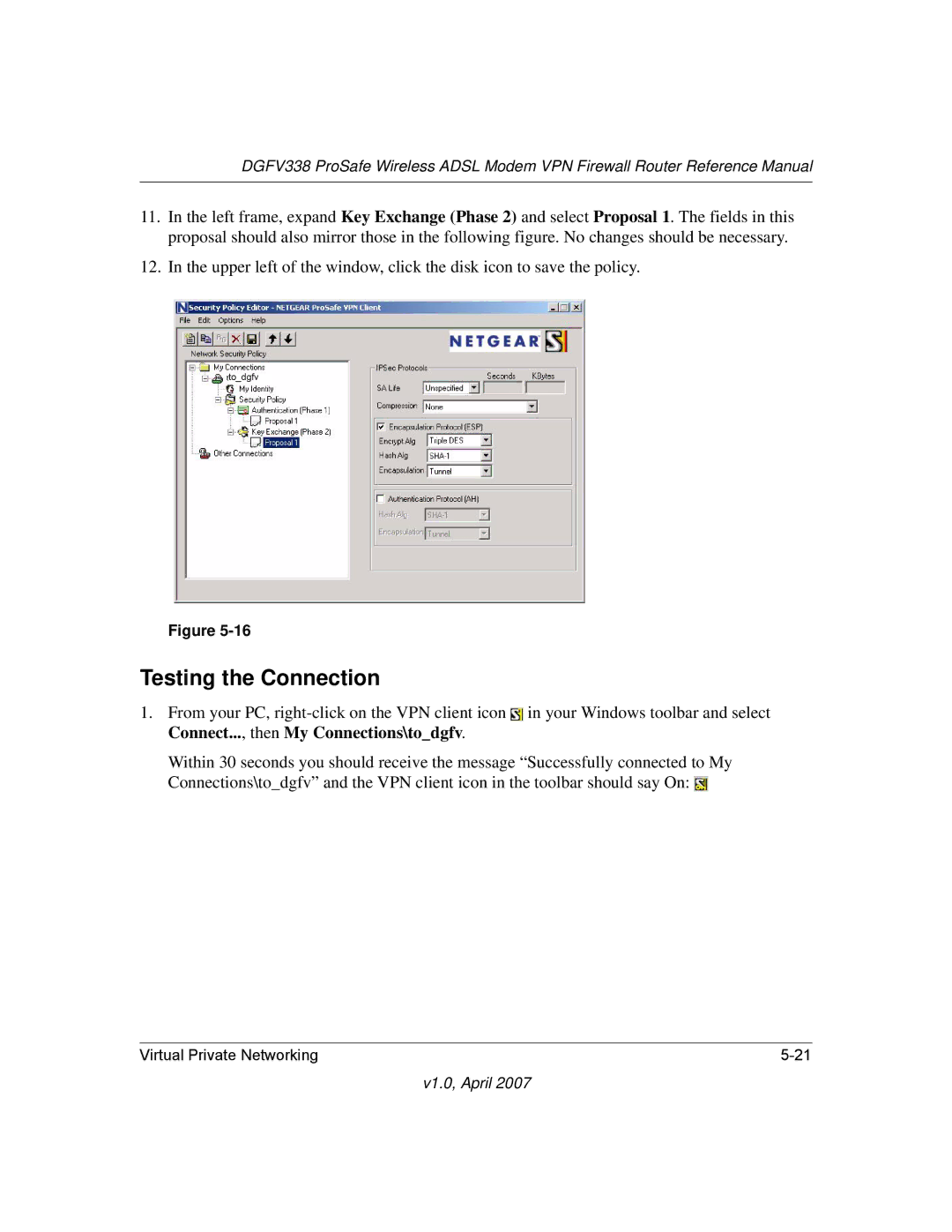 NETGEAR DGFV338 manual Testing the Connection 