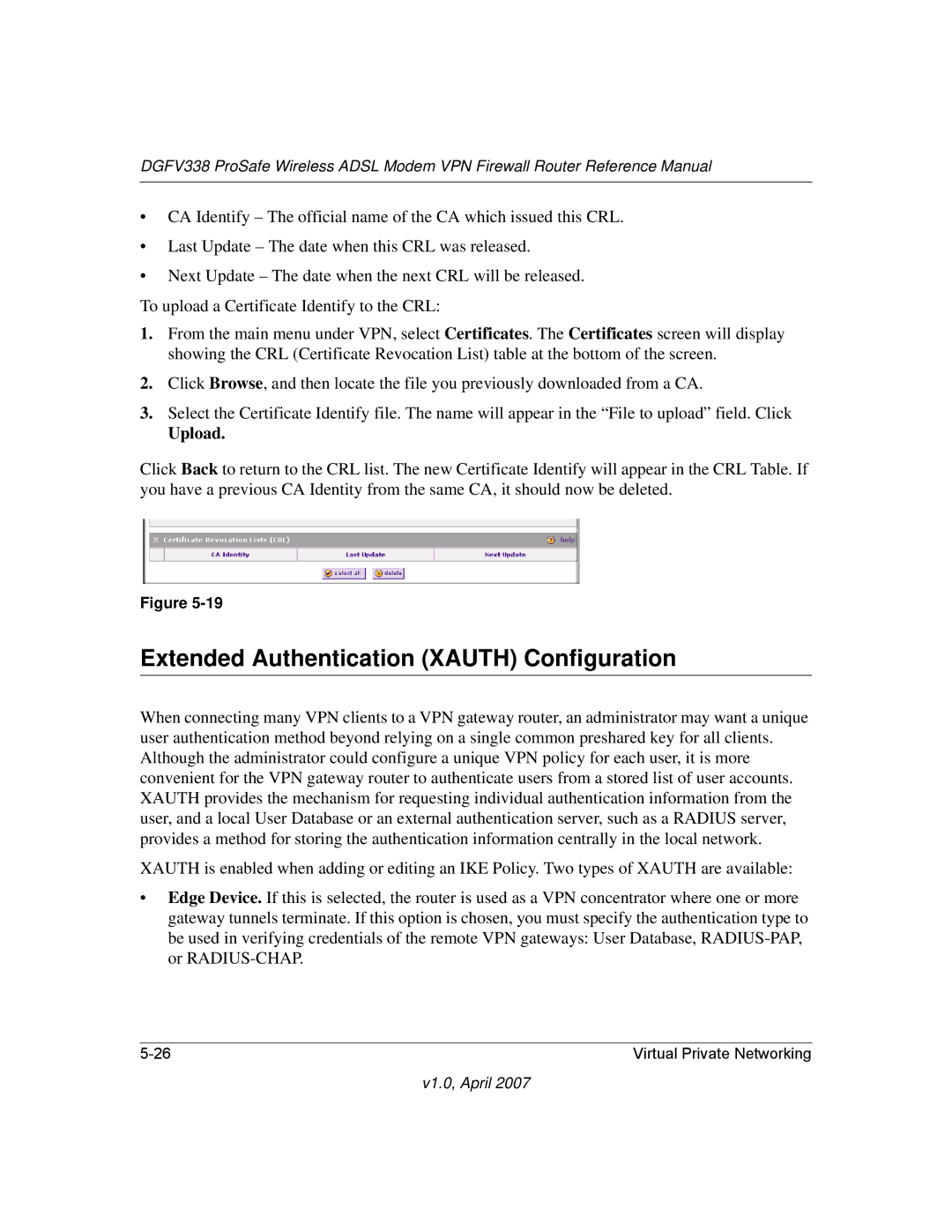 NETGEAR DGFV338 manual Extended Authentication Xauth Configuration, Upload 