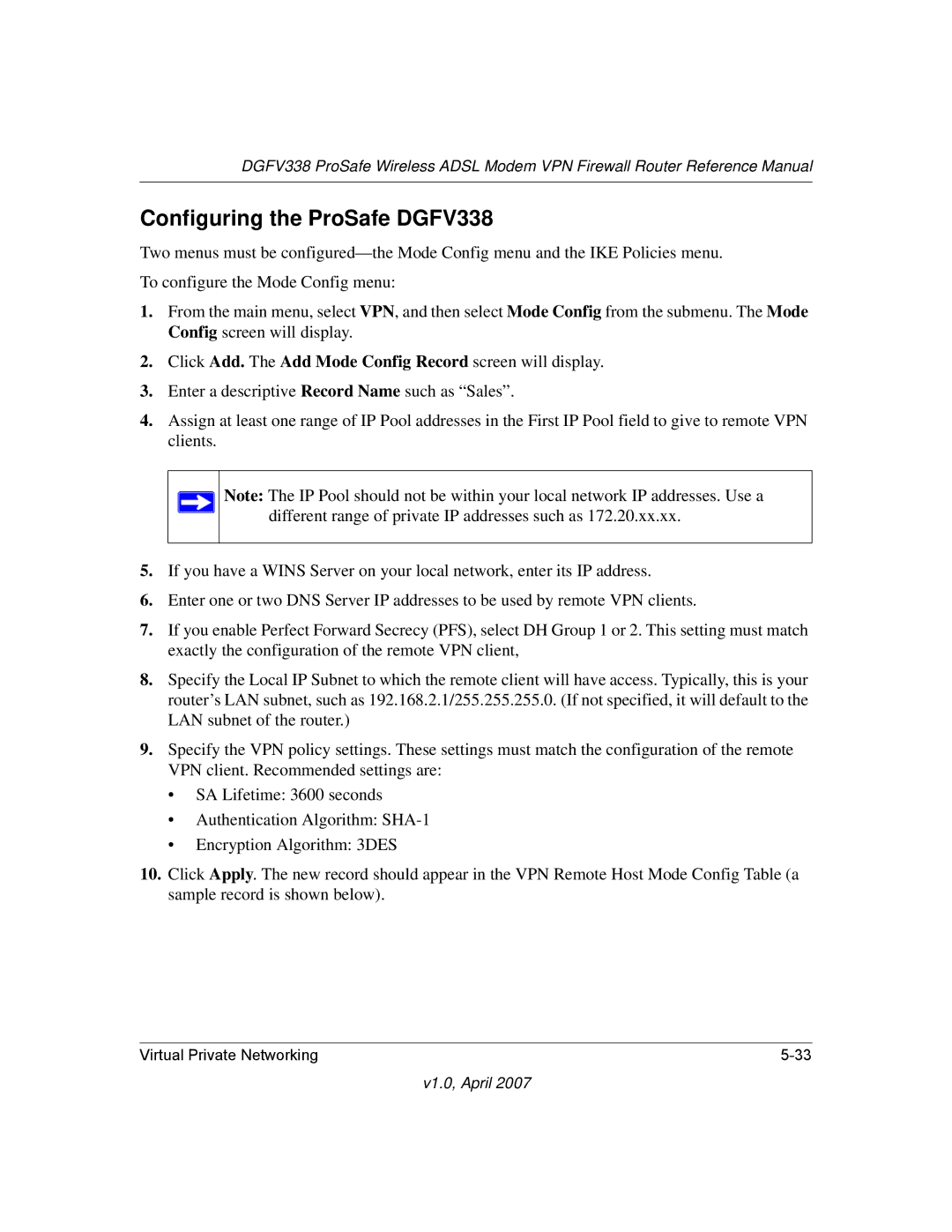 NETGEAR manual Configuring the ProSafe DGFV338 